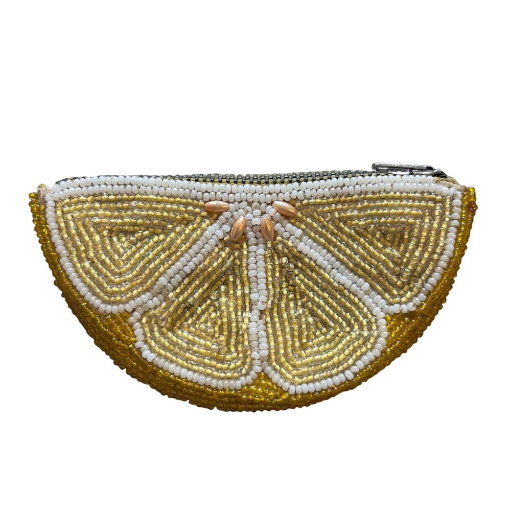 Coin Purse Lemon Fruitcore Vintage Delill Women OS Yellow Beaded Citrus Slice